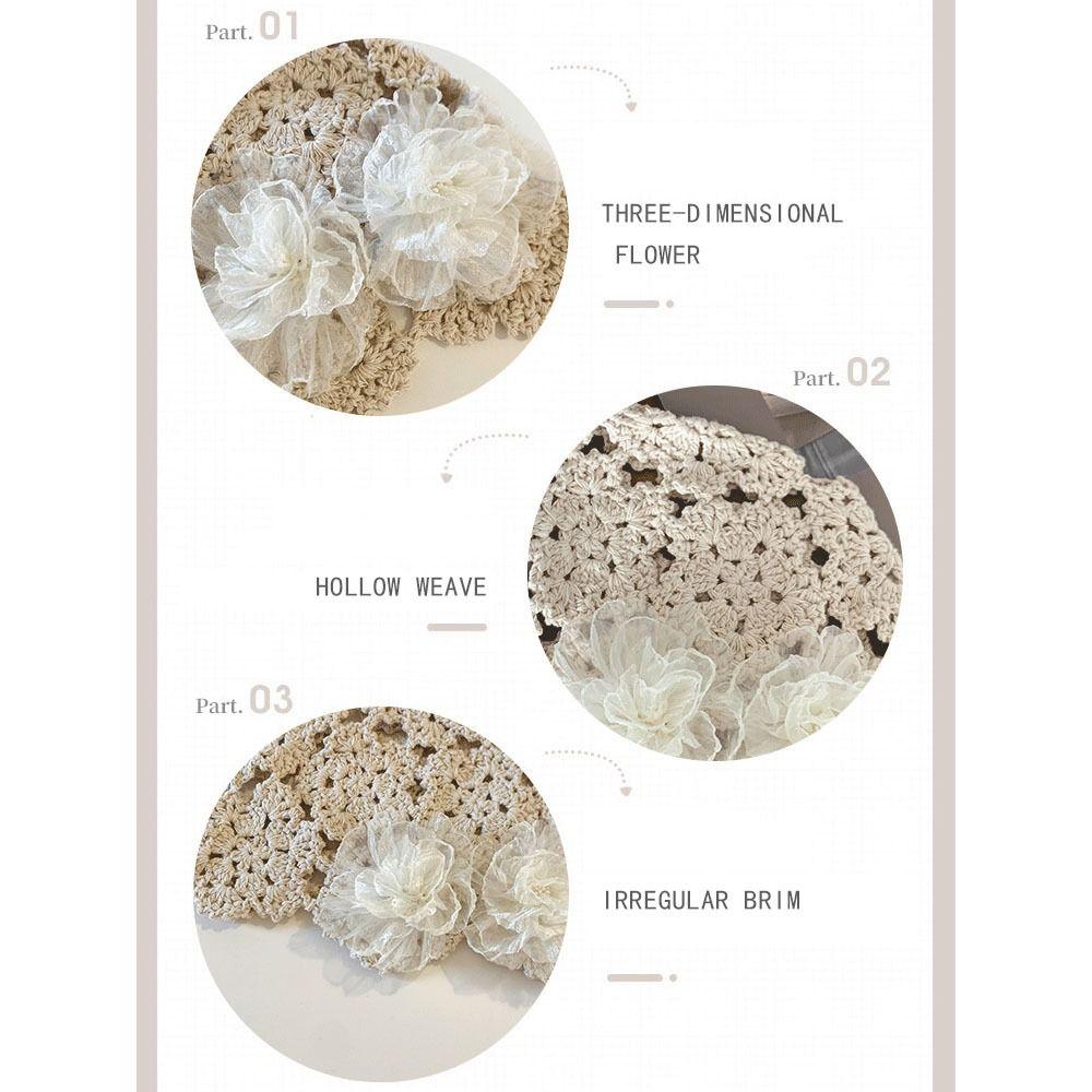 Flowers Beret Cap Lace Hand Woven Yarn Cap Casual Skullies Hat Autumn