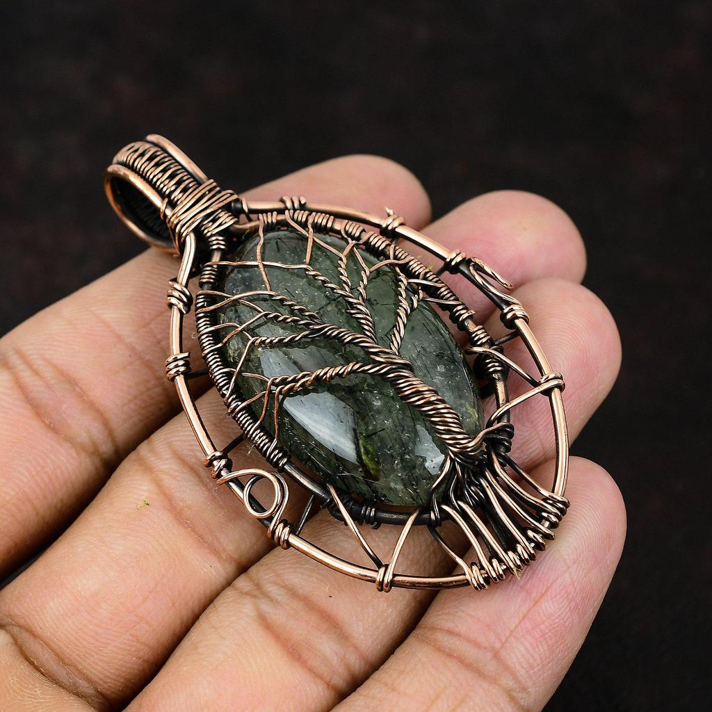 Tree Of Life Moss Prehnite Pendant Gemstone Copper Wire Wrapped Pendant Handmade Designer Jewelry Moss Prehnite Jewelry Wedding Gift For Mom
