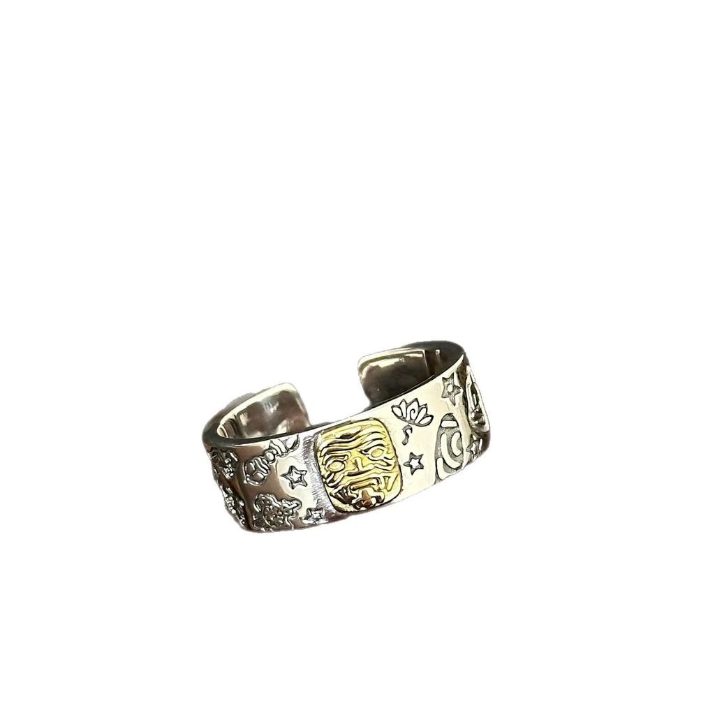 S925 Sterling Silver Zakira Lam Ring - Adjustable Retro National Style for Men and Women with Auspicious Words