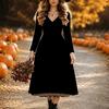 Halloween Women's Butterfly Print Midi Dress A Line Dress Vacation Casual Daily Regular Fit  Long Sleeve V Neck Black  Spring Fall