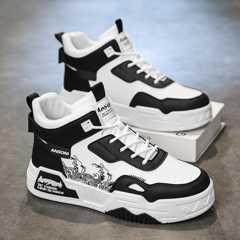 Wave printing hip-hop tide shoes autumn and winter new sports boots casual versatile flat shoes men's medium