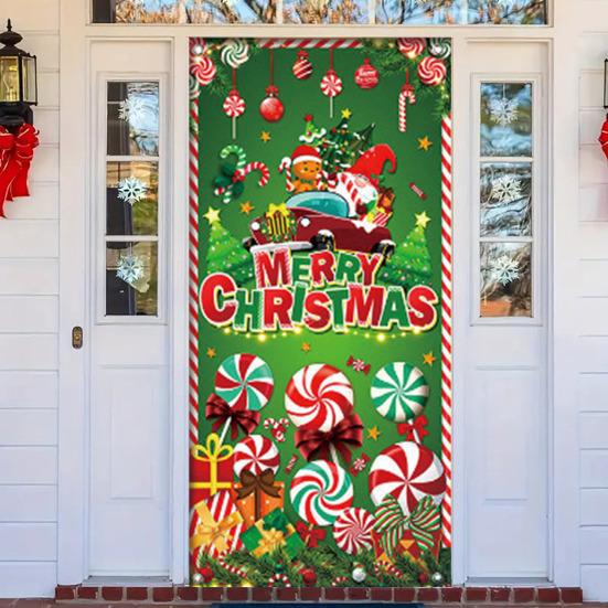 Christmas Door Cover Cute Reindeer Front Door Cover 35x82in Porch Welcome Sign Banner for Winter Holiday Party Photo Backdrop Decor