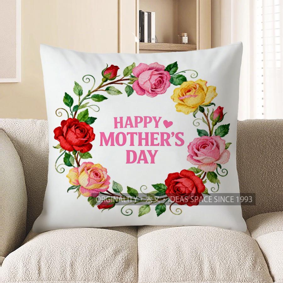 

Home Decor Happy Mother S Day Floral Wreath Pillow Pattern Cushion Cover Suitable For Sofa Bedroom Car Pillow Cover 40x40cm