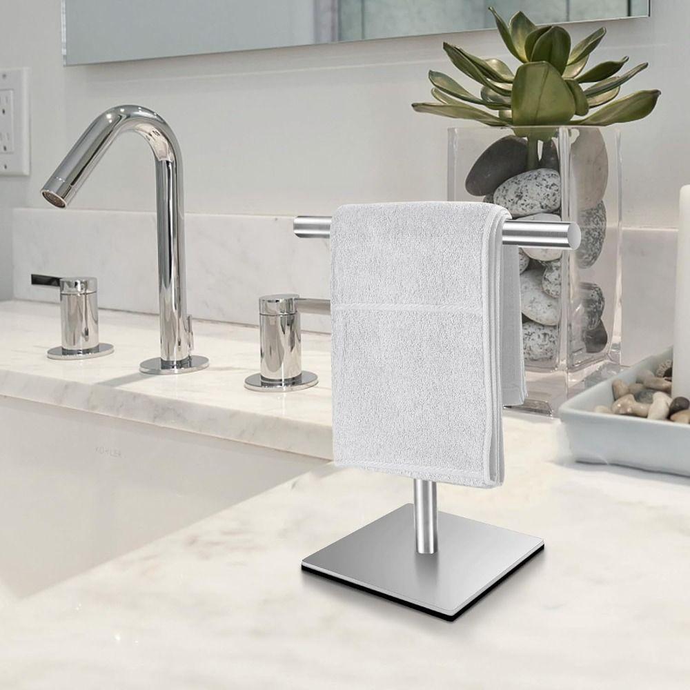Stainless Steel Bath Towel Stand T-Shape Modern Style Bathroom Towel Hanger with Heavy Base Rustproof Hand Towel Holder Kitchen