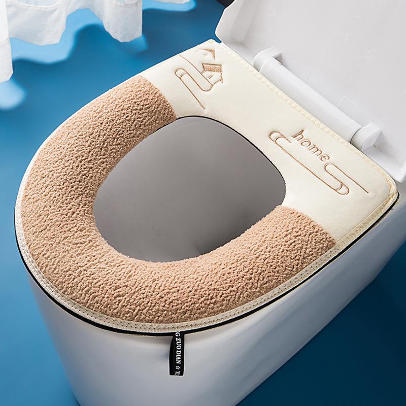 

Toilet seat cover with hook and loop fastener, zippered seat pad, winter toilet seat cover, embroidered pattern, toilet seat cover pad