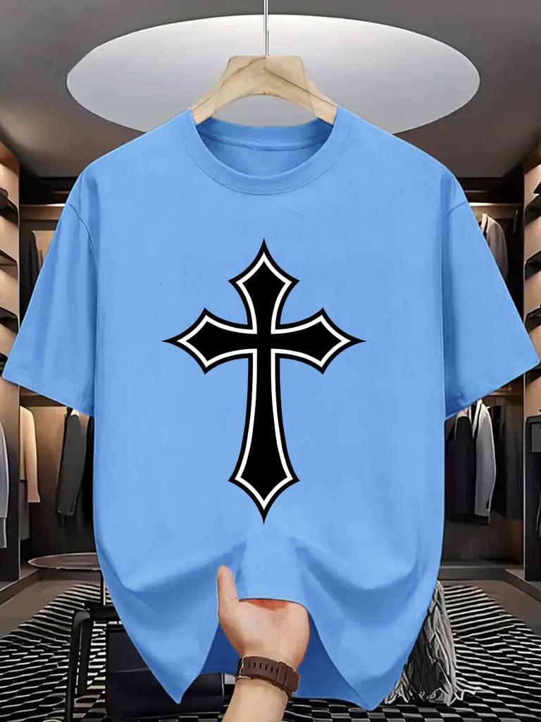 Faith Graphic T Shirt For Unisex Gothic Outline Cross Christian Symbol Crew Neck Tee Classic Religious Icon Print Casual Daily Tops