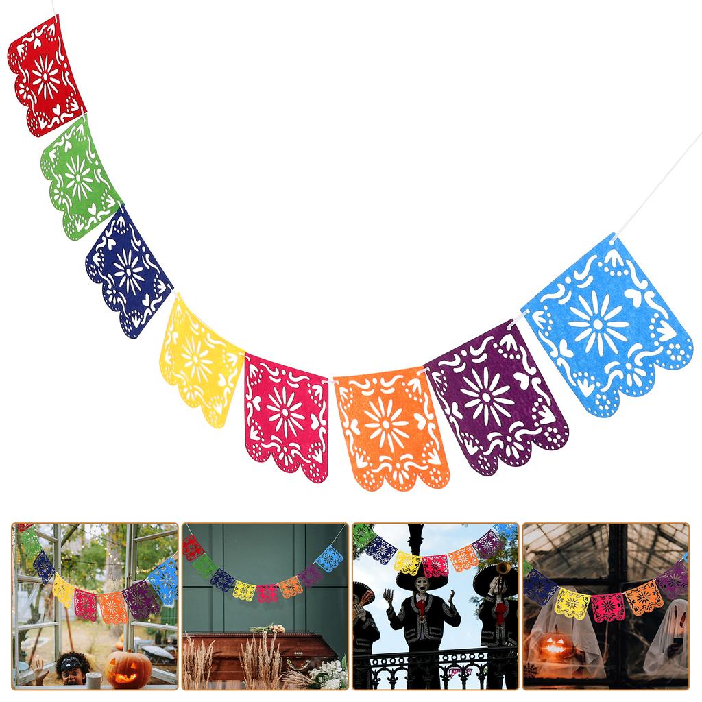 Day Of The Dead Decoration Hollowed Out Square Garland Plastic Bunting Banners Multicolor Mexican Banner Holiday Art Decoration