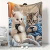 Playful Kittens with Phones Print Flannel Blanket - Soft Warm All-Season Cozy Throw for Sofa, Bed, Office & Camping - Contemporary Home Decor In Mixed
