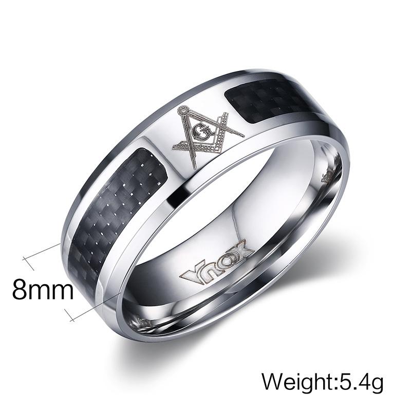 Vnox Masonic Men Ring Stainless Steel & Carbon Fiber 8mm Punk Male Jewelry US size 4 5 6 7 8 9 10 11 12