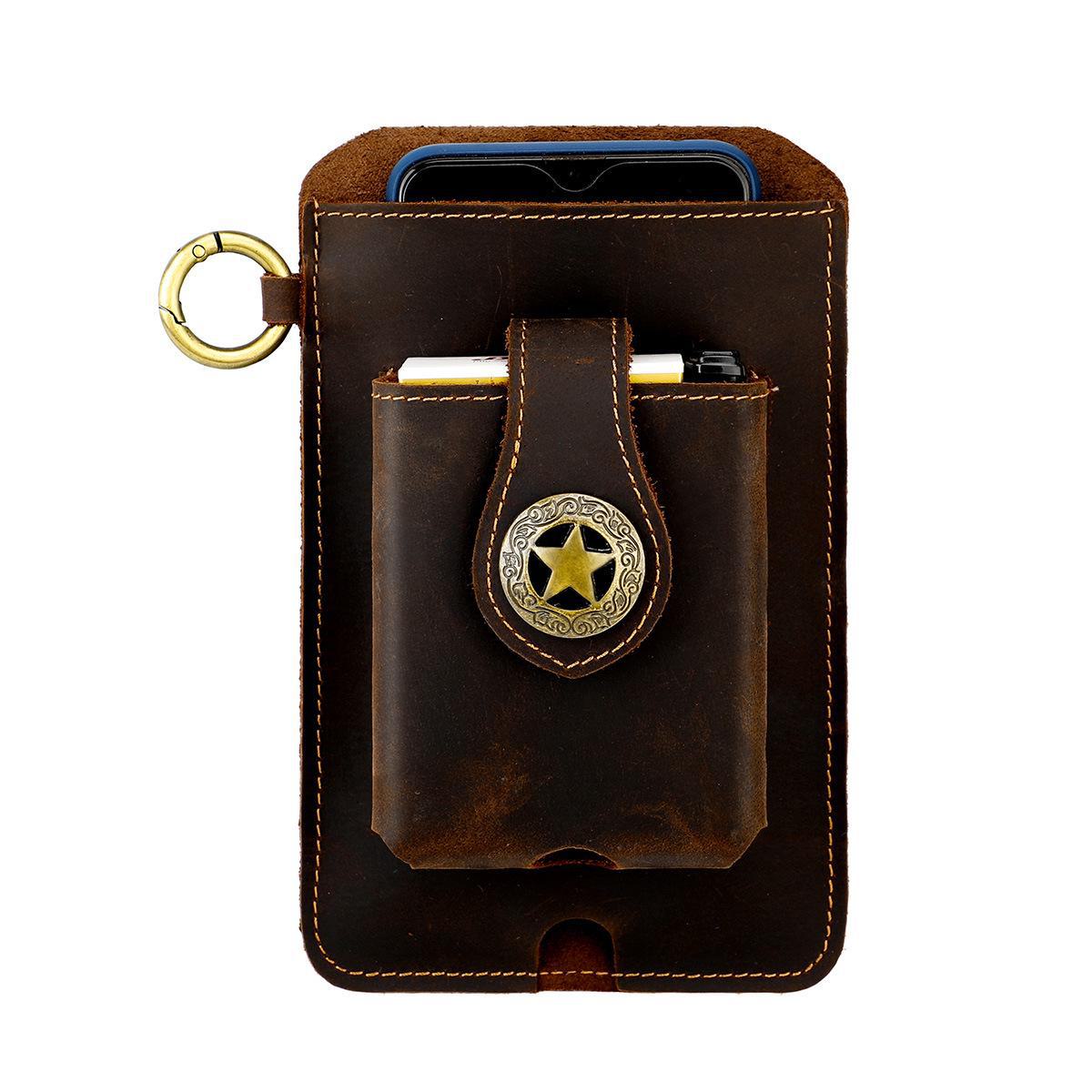 

Чоловіча поясна сумка з натуральної шкіри для спорту та роботи на природі - кобура для мобільного телефону Crazy Horse 6103 кавовий