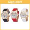 Adorable Cat Face Women's Quartz Watch With Leather Strap Cartoon Design