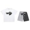Mens Gradient Letter Embroidered Cotton Tee Shorts Set Streetwear Casual Outfit