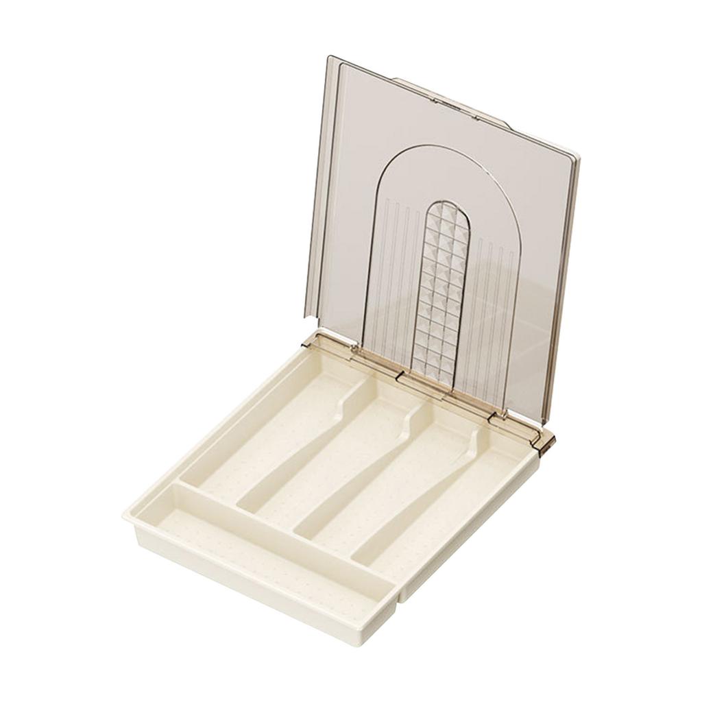 Countertop Utensil Holder With Lid, Plastic Silverware Tray For Drawer, 5 Compartments Flatware Organizer