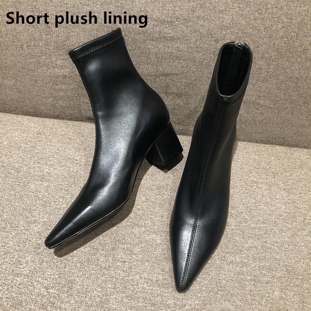 Autumn Winter Fashion Women Pointed Toe Yarn Elastic Ankle Boots Kid Suede Thick Heel Shoes Female Socks Boots Bota Femini