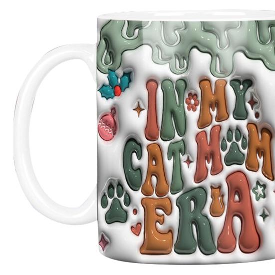 400 ml Kočičí máma Psí máma Vánoční hrnek 3D plochý design Umělecký tisk Velká rukojeť Živá barva Hustý hrnek na kávu