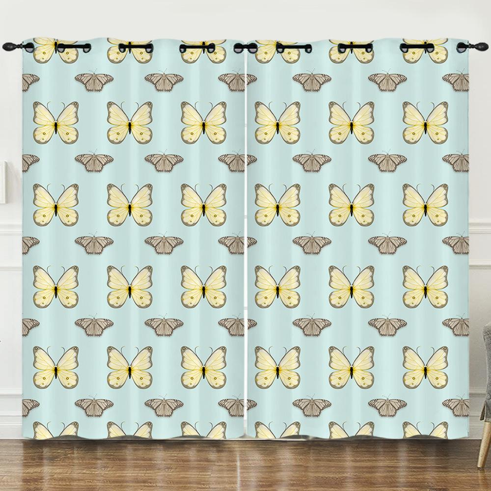 Штора Мультяшное Животное Бабочка 3D Цифровая Печать Светонепроницаемая Штора На Люверсах 2pcs*97cm*114cm*2
