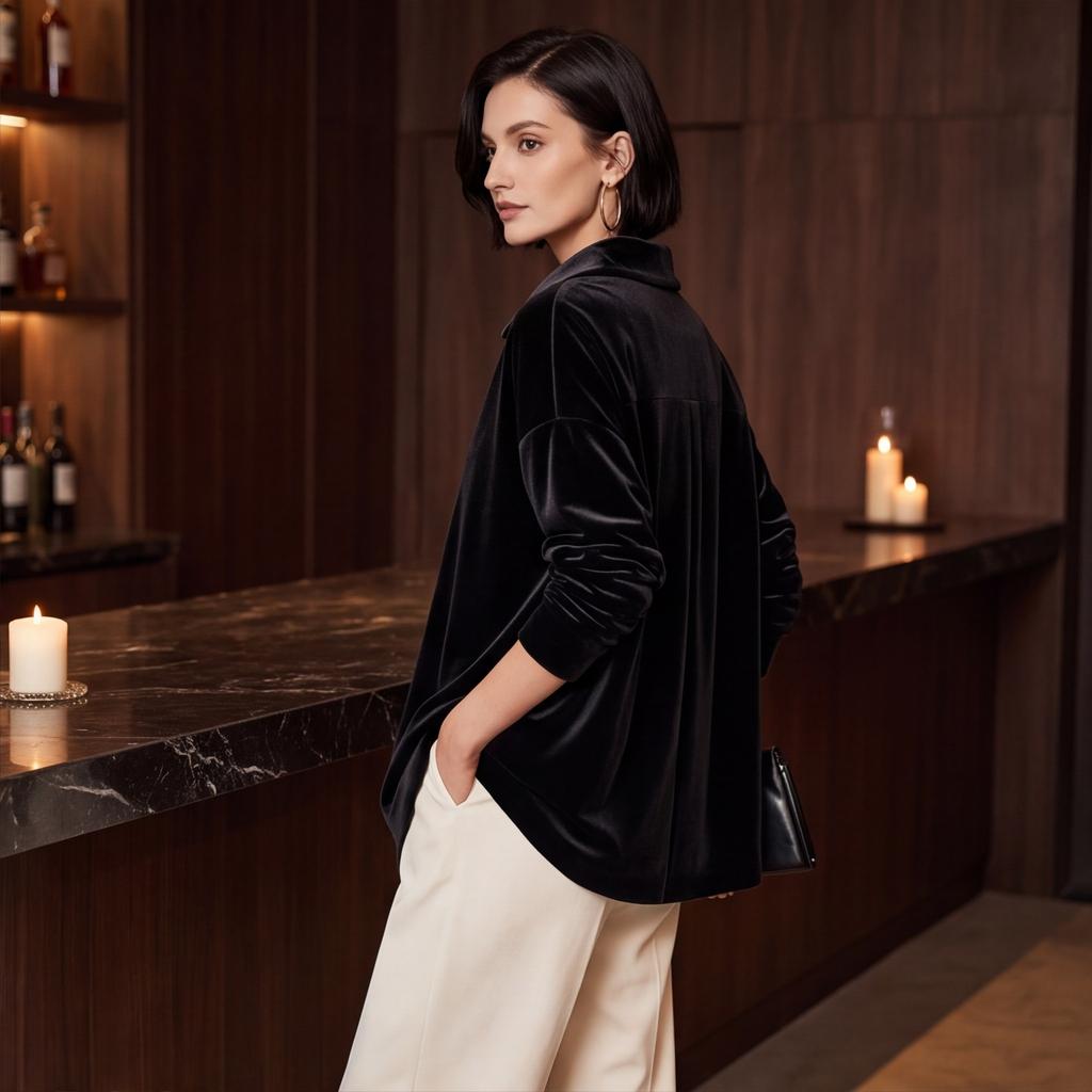 Women's Shirt Jacket with Lapel Collar for Fall Winter