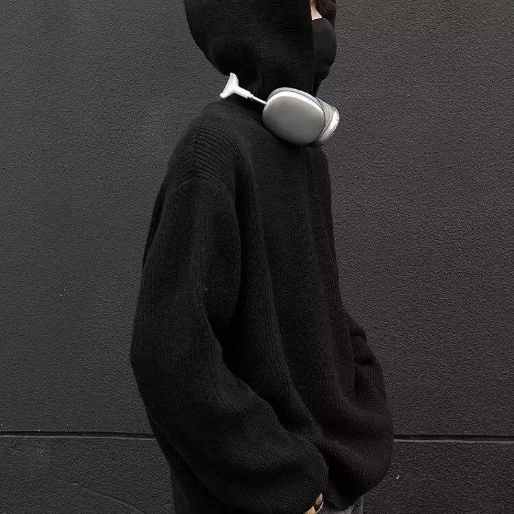 

Cleanfit gray hooded sweater men s 2025 autumn and winter new ruffian handsome lazy loose knitted sweater jacket 3XL чорний