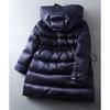 Womens Mid-Length Hooded Down Coat With Waist Cinching A-Line Fit Winter Warm Jacket