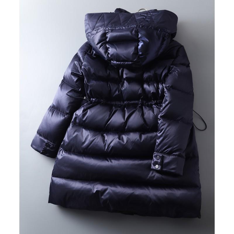 Womens Mid-Length Hooded Down Coat With Waist Cinching A-Line Fit Winter Warm Jacket