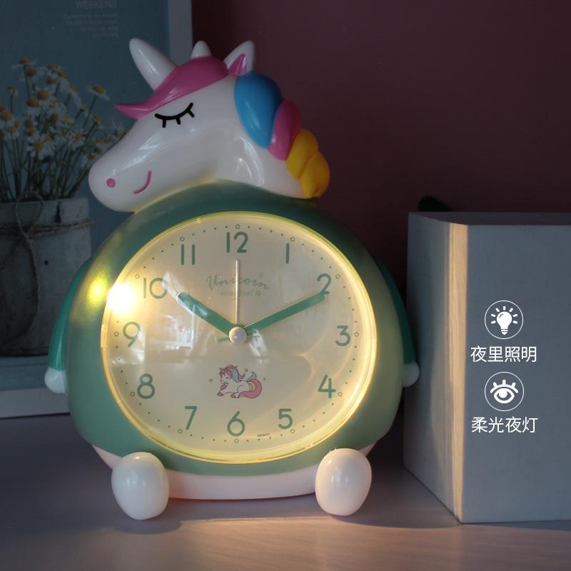 Children's Cartoon Alarm Clock, Creative Digital Rainbow Unicorn Clock, Student Gift, Dual Music and Snooze Night Light