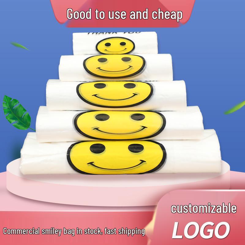 Пластиковый пакет для покупок с улыбающимся лицом Прочная сумка-тоут для еды на вынос и продуктов 20x32cm-50pcs regular thickness 643₽