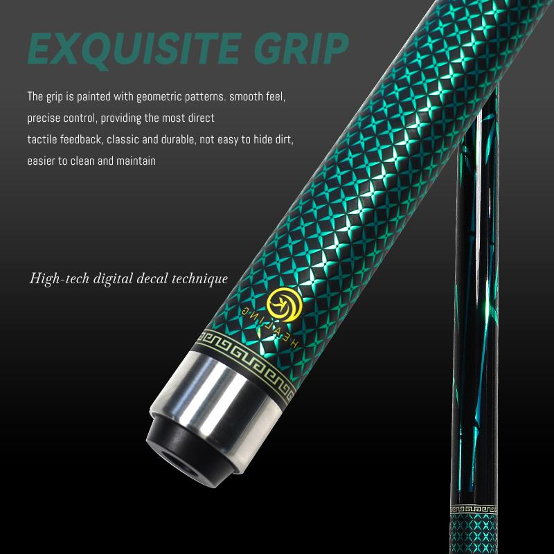 OKHEALING Carbon Fiber Pool Cue Black Technology Billiard Cue Sticks 12.9mm Tip Radial Pin Joint 147cm/58inch Length 20oz Weight, Green Bamboo Design