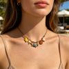 Braided Cord Shell Necklace Coastal Neckchain With Ceramic Ocean Details for Beach Vacation, Resort Wear and Casual Use
