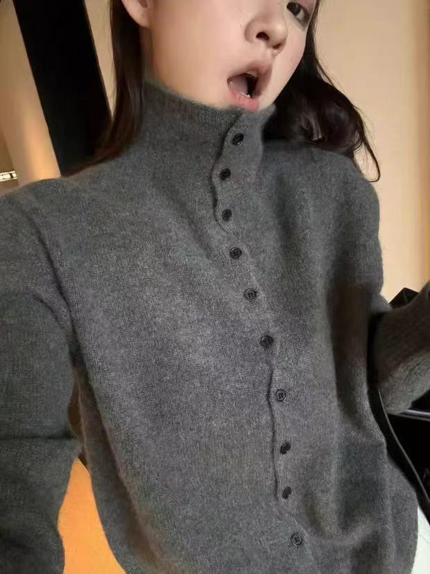 Women's High-Neck Wool Cardigan - Korean Style Single-Breasted Knit for Autumn/Winter
