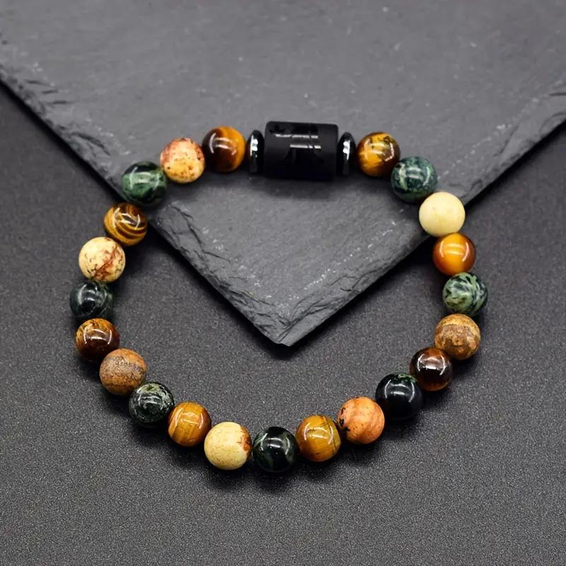 1PC 12 Zodiac Signs for Friends Lovers Stone Beaded Bracelet with Polished Natural Stone Adjustable Couples Friendship Minimalist