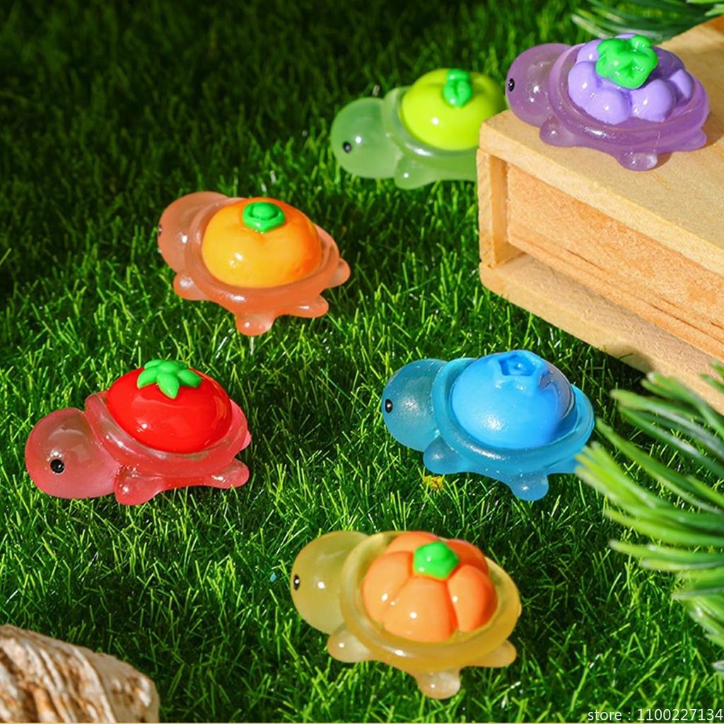 100/50Pcs Glow Resin Turtle Figures Cute Fruit Mini Animals Diy Crafts Party Favors Home Decor Bulk Accessories