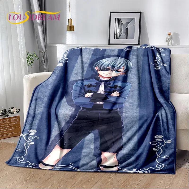 Black Butler Anime Cartoon Měkká plyšová deka, flanelová deka přehoz do obývacího pokoje Ložnice Pohovka Pohovka Piknikový povlak pro děti