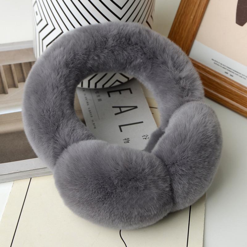 100% Natural Rex Rabbit Fur Ear Muffs Custom Cold Winter Comfort Furry Plush Warm Frostproof Collapsible Ear Muffs for Women