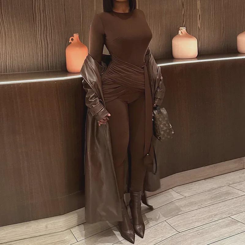 Women's Lace-Up Buckle Long Sleeve Jumpsuit