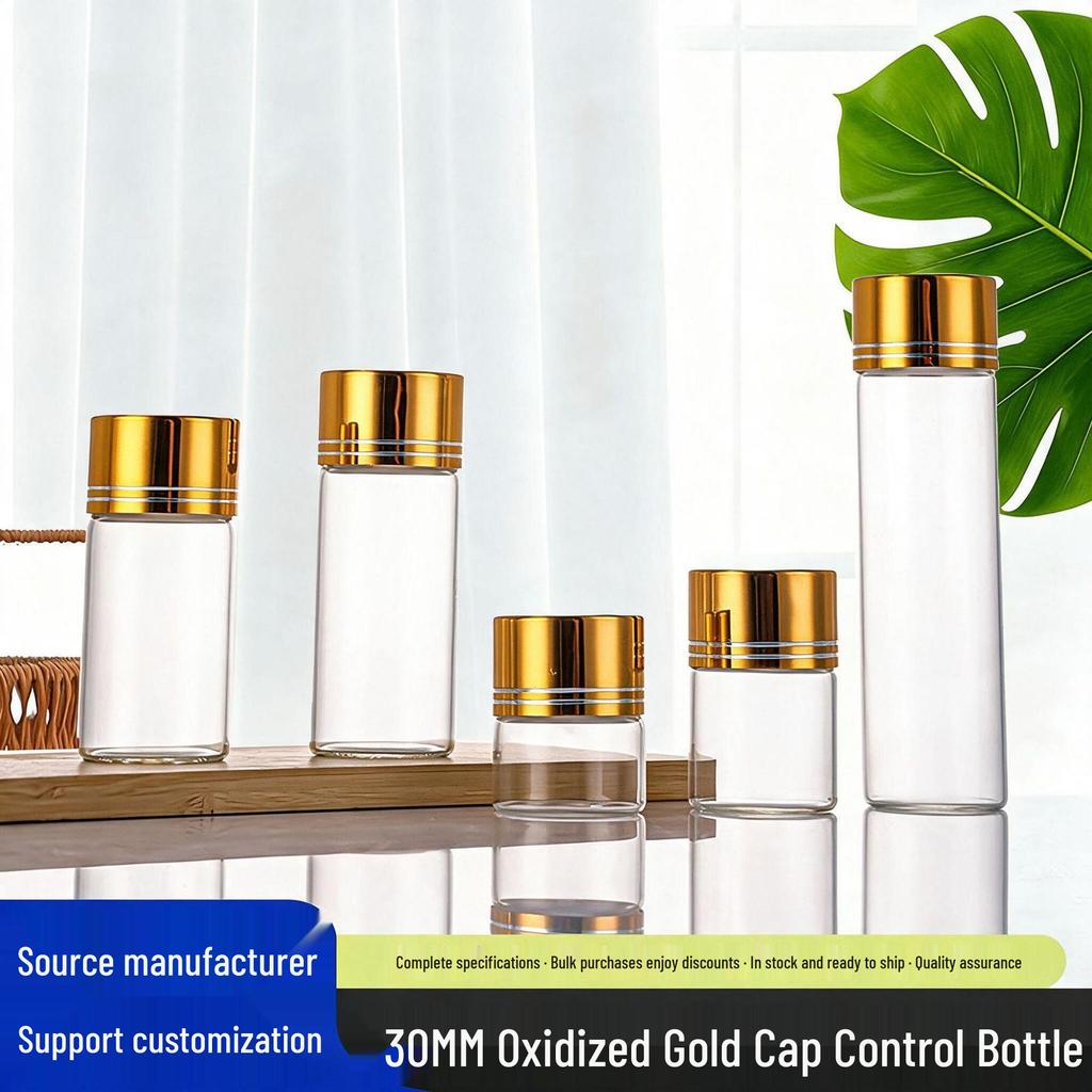 30mm Glass Test Tube with Oxidized Gold Screw Cap, Sealed Agarwood or Spice Display Bottle
