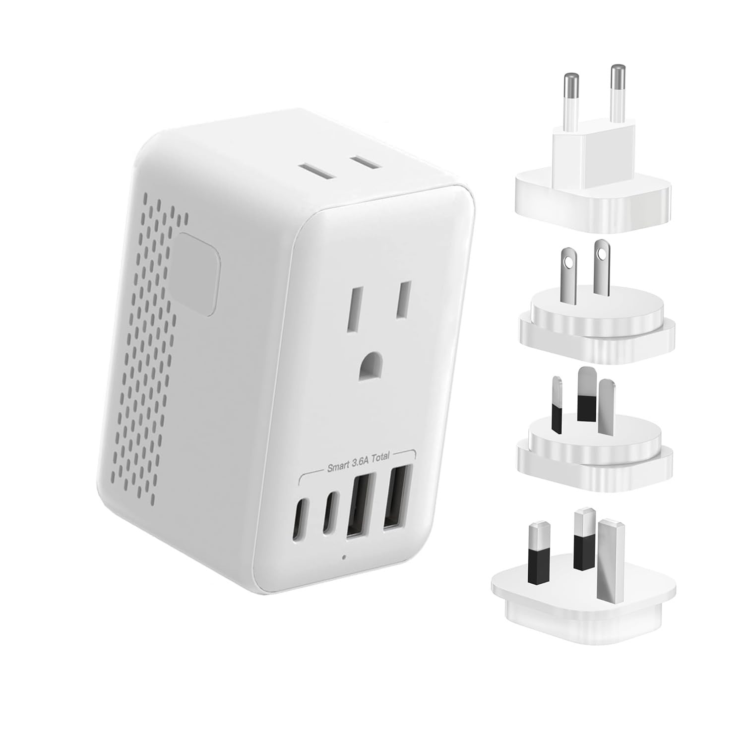

Overseas Travel Voltage Converter 220V to 100V 2 AC Outlets 2 x 2 x Integrated Adapter Plug Compatible with South for Travel Business Trips Use White білий