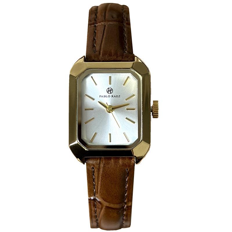 PABLO RAEZ Bestseller Gold Square Women's Watch with Black Leather Strap - Fashionable, Simple, Waterproof, INS Style