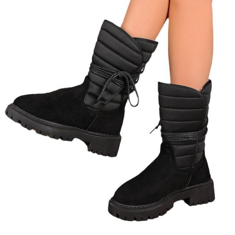 Large size snow boots new winter high-top straps thick heel piled thickened medium cotton boots