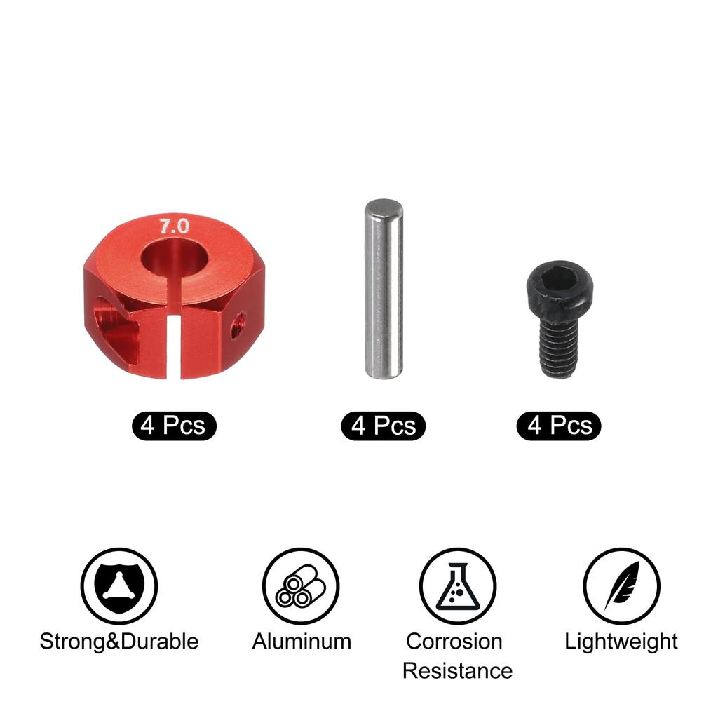 uxcell Wheel Hex Hub Drive Adapter, Red, with Screws and Pins, Aluminum Alloy, 12mm x 7mm Thick, for RC Car Upgrade Replacement Parts, 4 Pieces