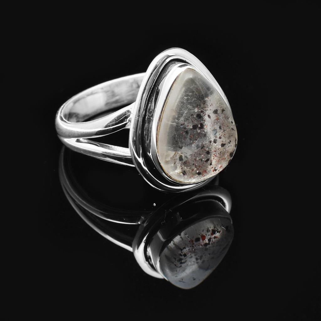 Natural Pear Shape Lepidocrocite Gemstone 925 Sterling Silver Split Shank Ring For Women & Girls
