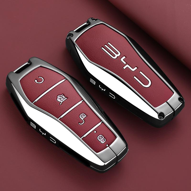 Zinc Alloy New Leather Car Key Case Cover Shell Fob for BYD Song Plus Atto 3 Han EV DM Qin Seal Dolphin Protective Auto Keychain