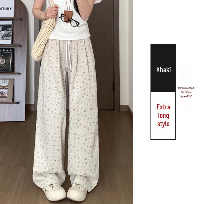 Korean Floral Wide-Leg High-Waist Drawstring Pants for Women - Spring/Summer