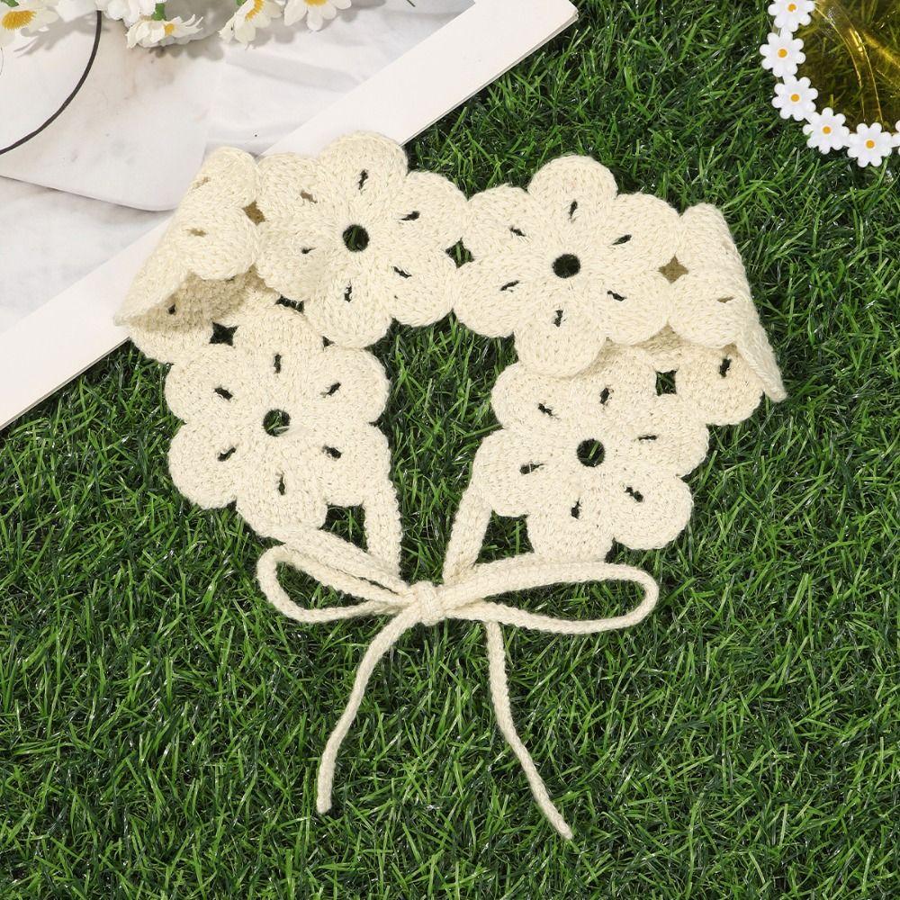 Retro Crochet Flower Hair Band French Women Hair Scarf Elegant Hollow Out Bandana Travel