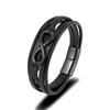 Bracciale Infinito Classico da Uomo Braccialetti Intrecciati Multistrato in Pelle per Donne Gioielli in Acciaio Inossidabile Nero Regali