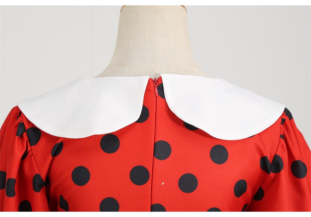 2022 Retro Polka Dot Doll Collar Short Sleeve Party Dress