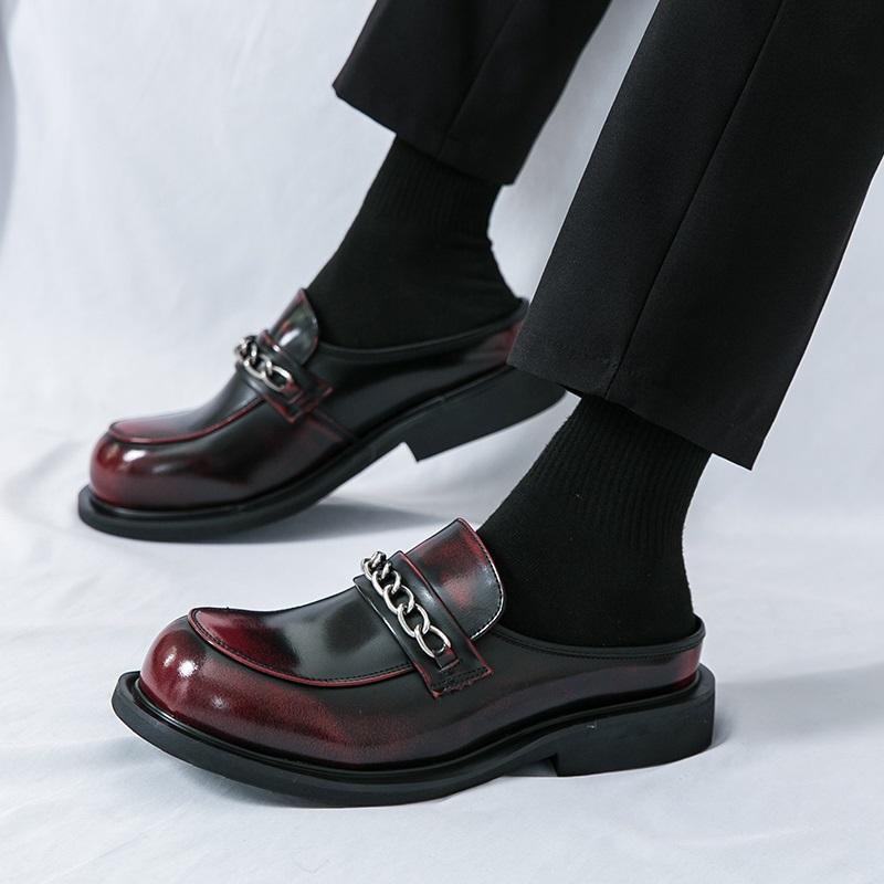 Fashion Fashion New Men's Punk Metal Chain Half Slippers Driving Shoes Male Casual Mules Moccasins Breathable Loafers Zapatos Hombre
