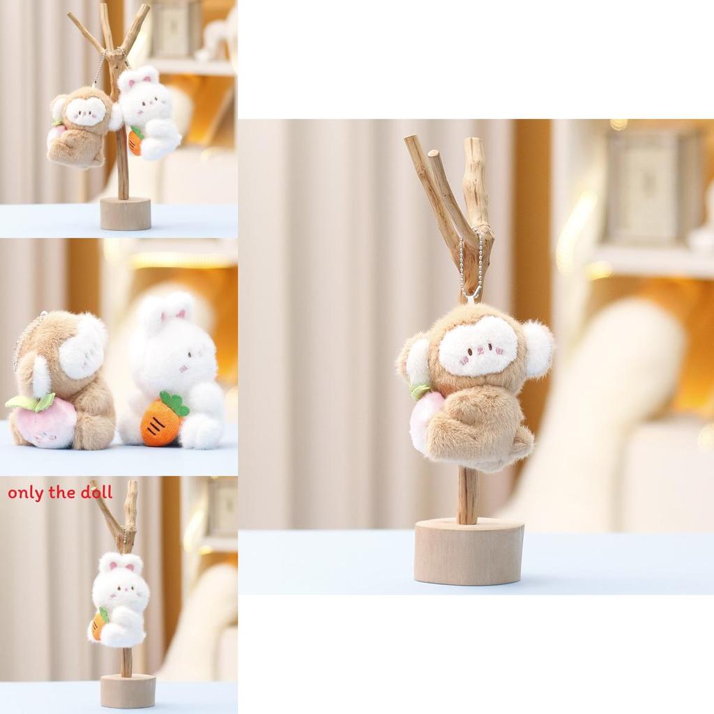 Monkey And Rabbit Plush Keychain With Carrot Peach Design For Girls Gift And Collectible Fun