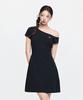 Emelbi Women'S Basic Off-Shoulder Shirred Ribbed Dress La (Black)