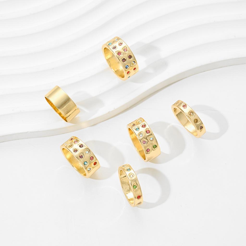 European and American retro dopamine color ring 1-piece set, personalized niche double-row diamond-encrusted alloy ring jewelry