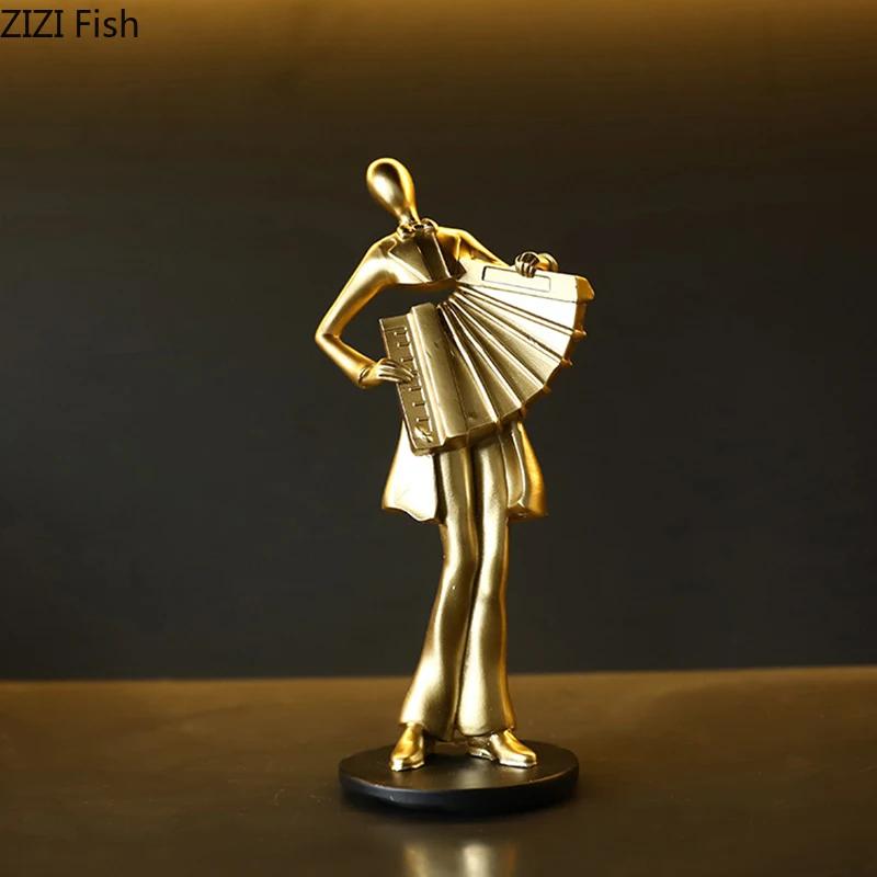 Creative Band Figures Statue Accordion Musician Desk Decoration Ornaments Characters Resins Sculpture Room Aesthetic Decor